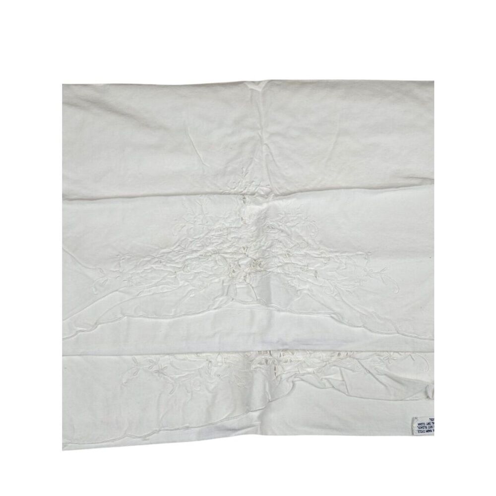 Vintage Imperial Elegance White Floral Embroidered Cotton Pillowcases Set Of 2 S
